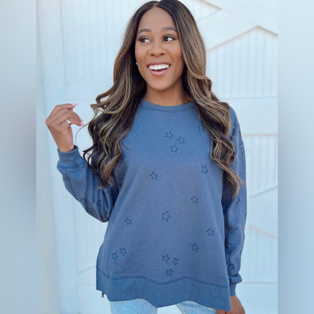 NWT!! Blue Embroidered Star Sweatshirt